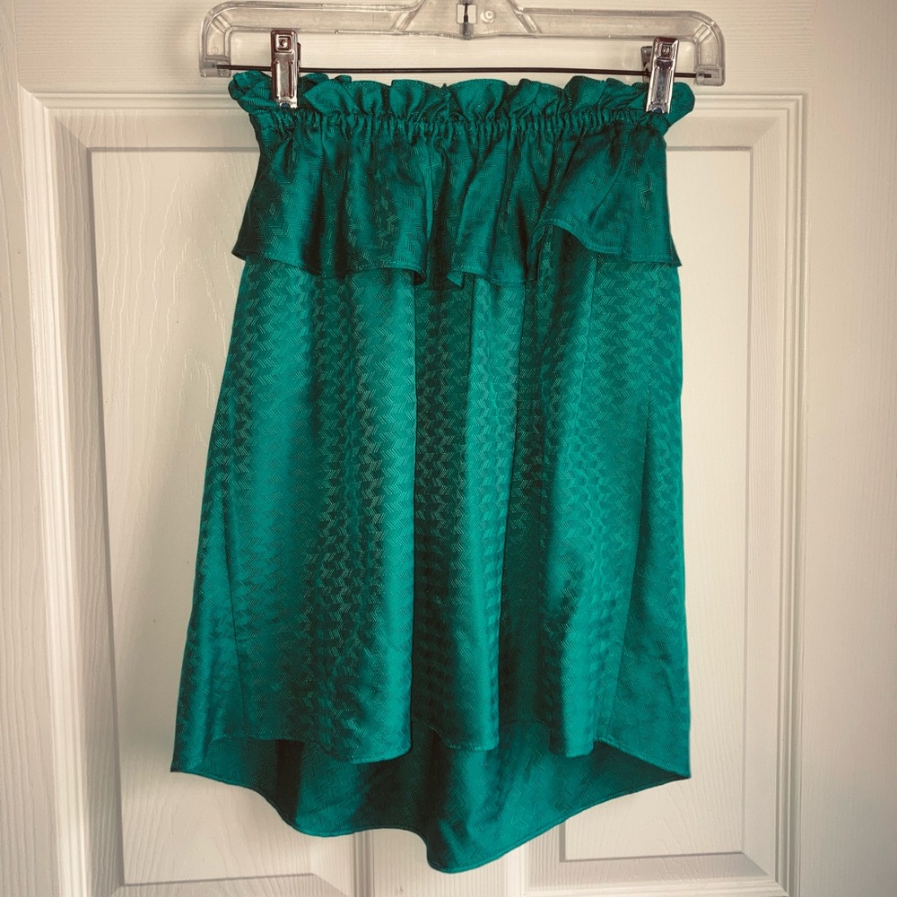 Anthropology Milly of NY Silk Emerald Green Chevron Ruffle Hem Skirt sz 0 - Picture 2 of 7